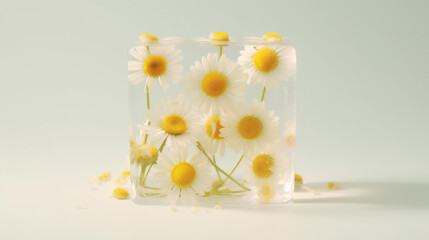 A square ice cube with flowers