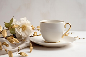 Cup of tea, Limoges porcelain style, on the table
