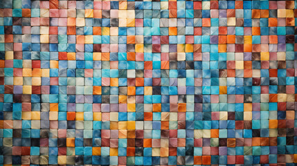 Multicolor rainbow mosaic square tile pattern, tiled background 
