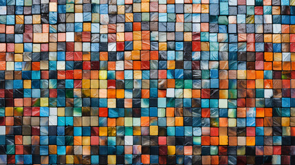 Multicolor rainbow mosaic square tile pattern, tiled background  - obrazy, fototapety, plakaty