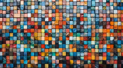 Foto op Plexiglas Multicolor rainbow mosaic square tile pattern, tiled background  © HY
