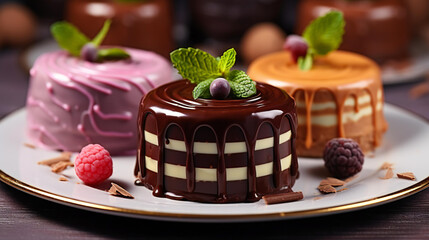Cakes covered with juicy chocolate 