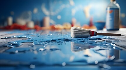 Paint spilled on the floor and brush Generative AI