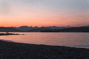 Sunset over Spanish Banks Beach in Vancouver BC Canada.