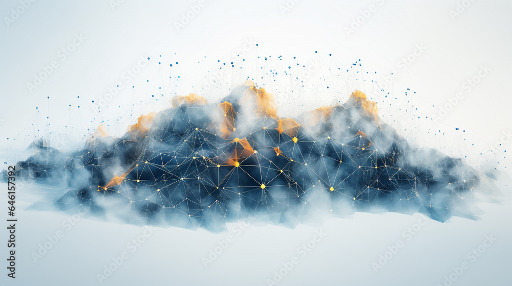 Wall mural ai-driven big data plexus: abstract blue network visualization in a futuristic digital cloud landsca