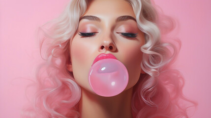 Obraz na płótnie Canvas portrait of a woman with bubble gum
