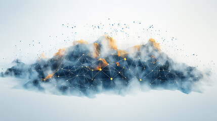 AI-Driven Big Data Plexus: Abstract Blue Network Visualization in a Futuristic Digital Cloud Landscape