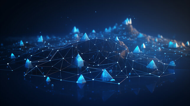 Advanced AI Network Visualization: Futuristic Blue Plexus with Big Data Elements