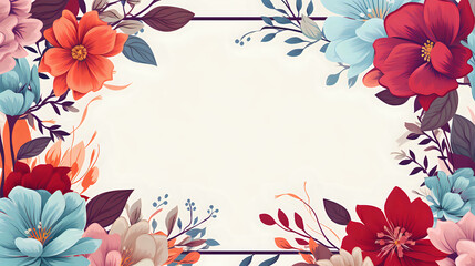 frame of hand drawn flowers with colored background for text