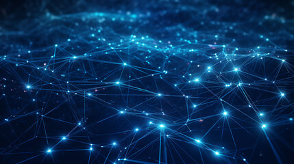 Fototapeta premium Futuristic AI Network Visualization: Blue Plexus Lines in 3D Cyberspace