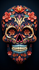 Naklejka premium Original Mexican skulls. Skulls decorated with flowers for Halloween and the day of the dead.