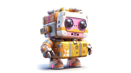 cute toy robot toy covered in graffiti  isolated