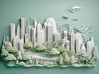 Paper 3D image of a modern city. Generative AI