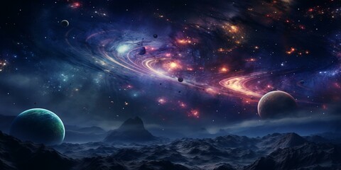 Obraz premium cinematic galaxy with vibrant planets and stars