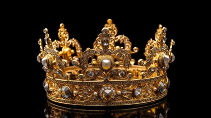 Obraz premium A Regal And Elegant Golden Crown Hangs In Mid Air Against A Pure And Crystal Clear Background Exuding A Sense Of Supremacy And Majesty
