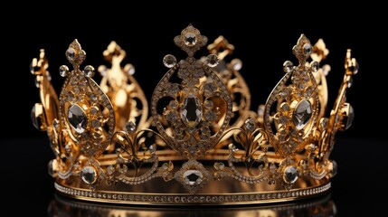 Fototapeta premium A Regal And Elegant Golden Crown Hangs In Mid Air Against A Pure And Crystal Clear Background Exuding A Sense Of Supremacy And Majesty
