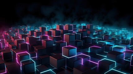 Obraz premium Abstract 3D Background Neon Cubes