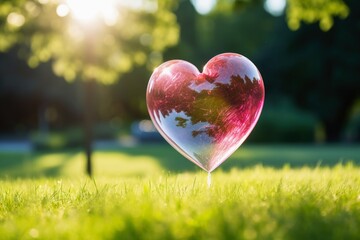A heart shaped glass bubble looking like a soap bubble.