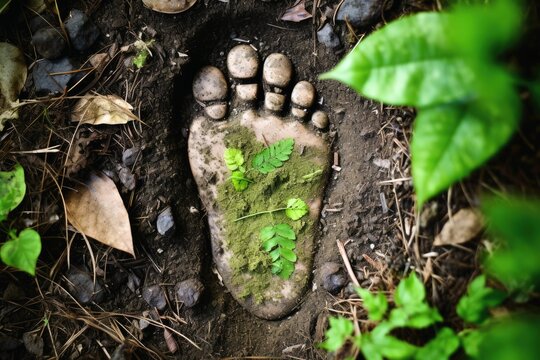 A green human footprint made of nature green footprint concept.