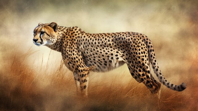 Cheetah Stalking Fro Prey On Savanna Digital Art
