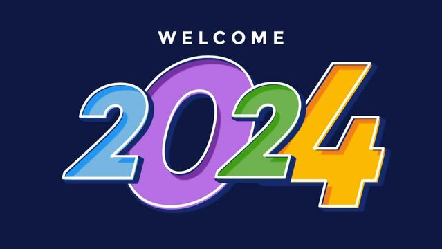 Welcome 2024 video. Banner, flyer, greeting card and media post. 2d animation. 