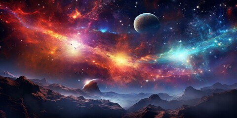 Fototapeta premium cinematic galaxy with vibrant planets and stars