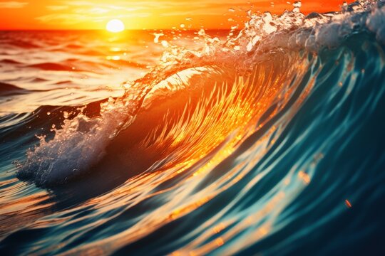Water waves on the ocean in the sunset.