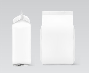 Packaging bag mockup. Front and side view. Vector illustration. Ready for use in presentation, promo, advertising and more. EPS10.