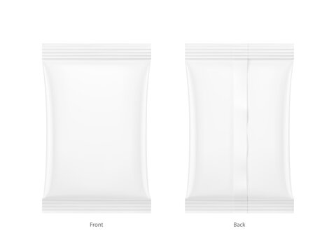 Blank clear pillow bag mockup. Front and back view. Vector illustration isolated on white background. Perfect to presentation your product. EPS10.