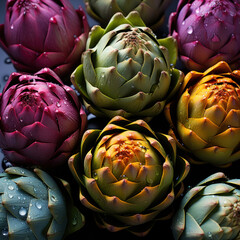 Fototapeta premium A tableau of multi-colored artichokes 