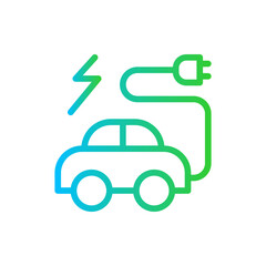 Electric car ecology icon with blue and green gradient outline style. electric, icon, car, energy, line, sign, power. Vector Illustration
