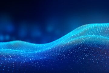Abstract blue digital technology background of dots and lines. Concept for neural network, communication, data stream, cyber data flow,  supercomputer, cloud computing. Generative AI illustration