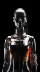 Fototapeta na wymiar transparent woman, conceptual image of a transparent woman on a black background, generative ai