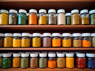 shelf filled with various natural health supplements Vitamin C, Turmeric, Green Tea Extract, Resveratrol, others, believed to aid in cancer prevention and recovery.
