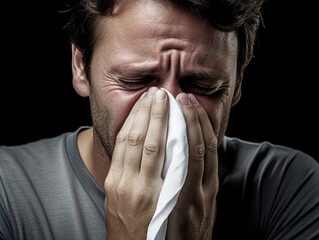 the essence of shared emotion in cancer support group, with man in his thirties, tears welling up in his eyes, holding handkerchief and narrating his journey with cancer.