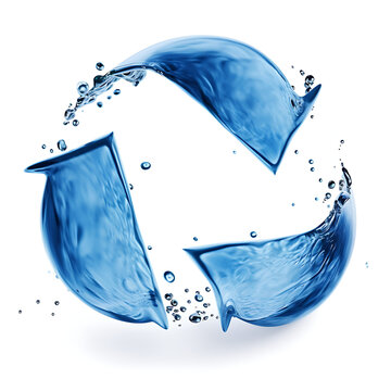recycling symbol made of water, white background, isolated, generative ai