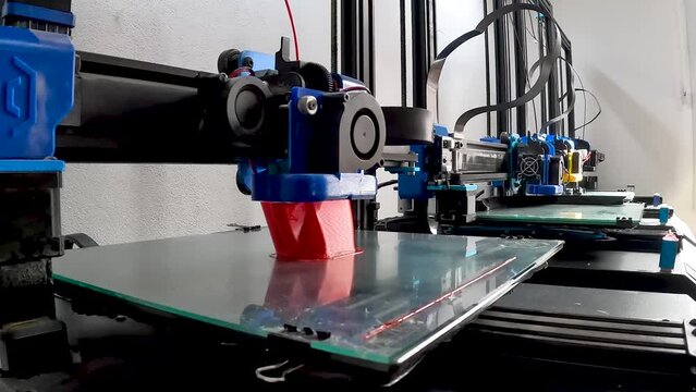 3D printing in progress. Time Lapse, high quality of printers working in a row.
