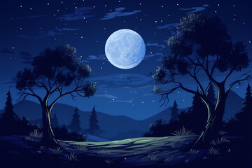 Night sky with full bright moon in the clouds
