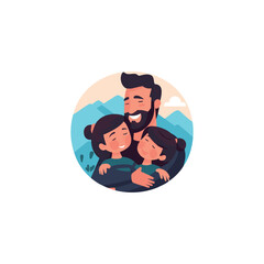 father embraced in his happy family