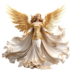 a christmas angel with golden wings isolated on a transparent background, generative ai