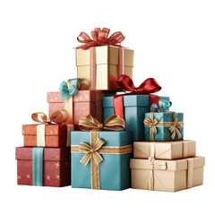 Fototapeta premium a collection of beautifully wrapped gifts isolated on a transparent background, generative ai