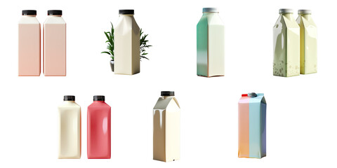 Obraz premium Png Set transparent background with 1L milk and juice cartons