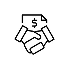 Agreement startup pitch deck icon with black outline style. agreement, business, symbol, outline, line, hand, team. Vector Illustration