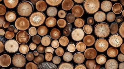 Fototapeten Pile of wood logs background texture. © sri