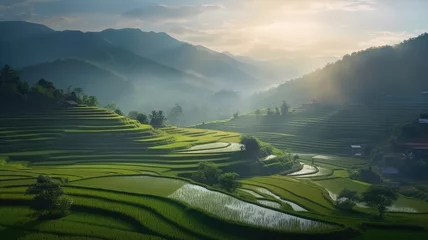 Gordijnen the terraced rice fields transform into a breathtaking vista. © sri