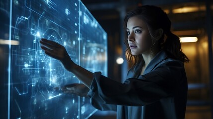 A female engineer in the near future who operates a hologram screen : Generative AI