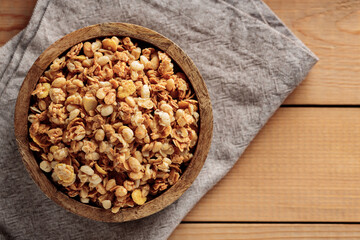Homemade Granola in Wooden Bowl