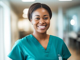Portrait of smiling Black allied health professional - nurse, healthcare : Generative AI