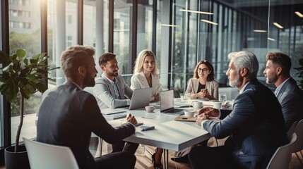 Group of various generation businessperson meeting in the office. Management strategy. : Generative AI