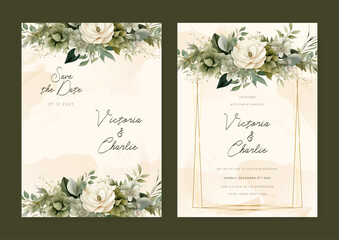 White poppy modern wedding invitation rustic boho watercolor template with floral and flower